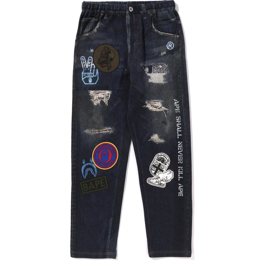 Bape BAPE EMBLEM DENIM PRINT SWEAT PANTS JR KIDS