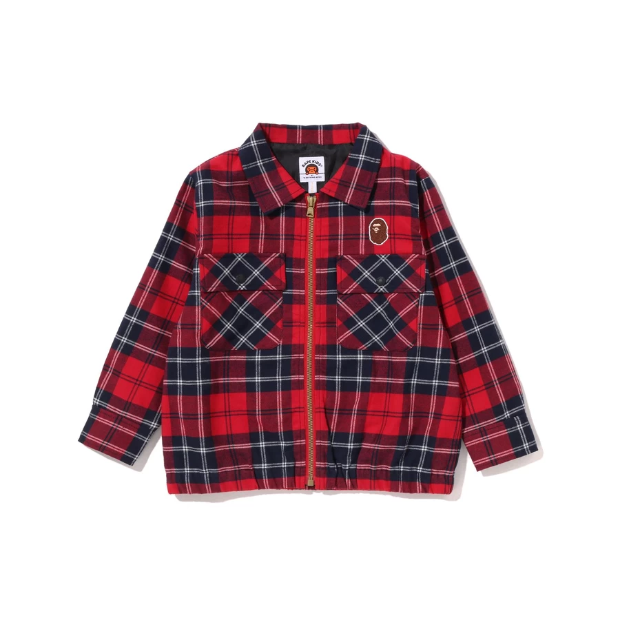 Bape Giacca Con Zip E Toppa Con Testa Di Scimmia A Quadri Per Bambini