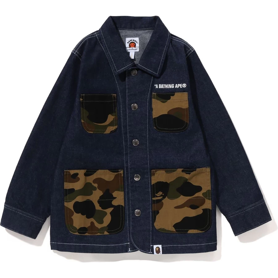 Bape 1st Giacca Tuta In Denim Con Tasca Mimetica Per Bambini