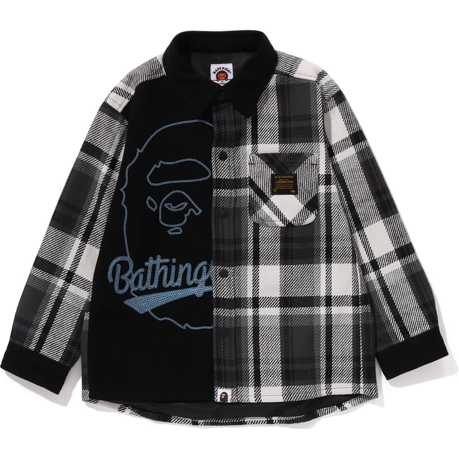 Bape Bape Camicia A Quadri Con Testa Di Scimmia, Giacca Dalla Vestibilità Rilassata Per Bambini