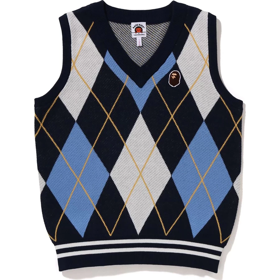 Bape APE HEAD PATCH ARGYLE KNIT VEST KIDS