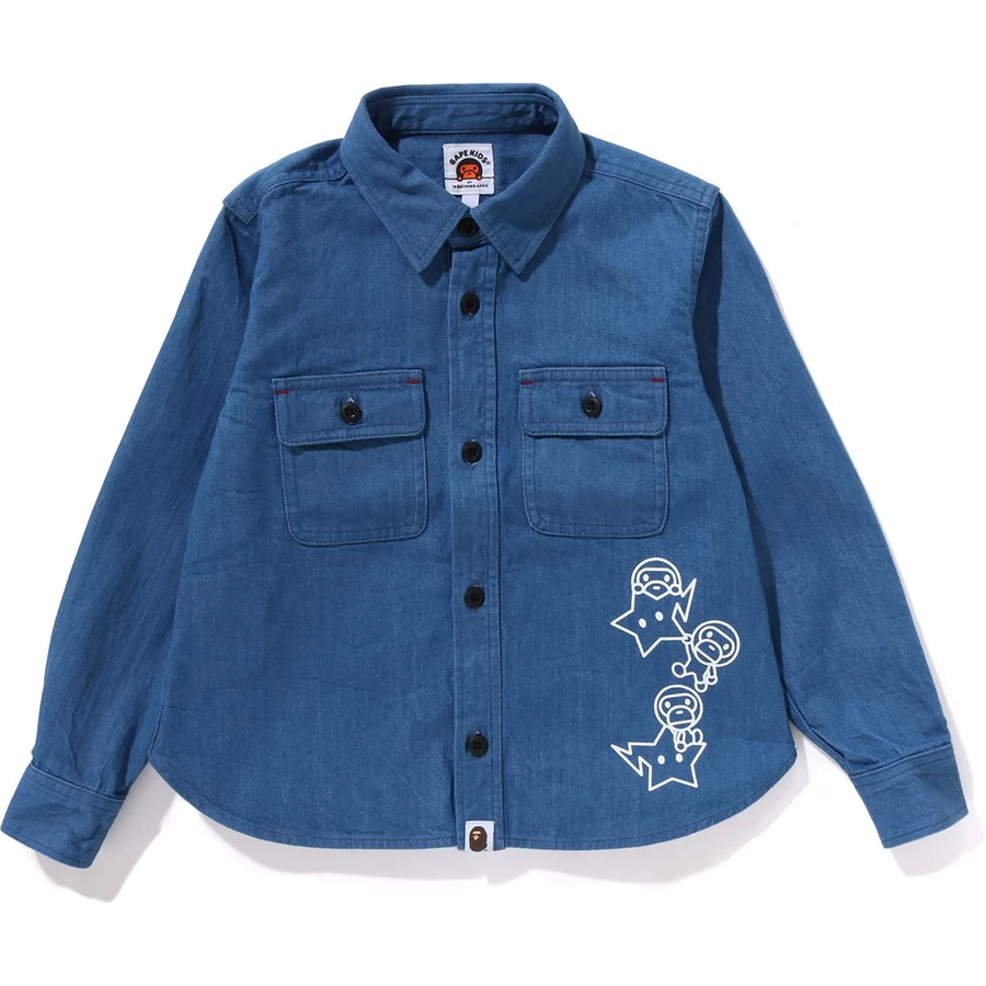 Camisa Jeans Bape Baby Milo Patch Infantil