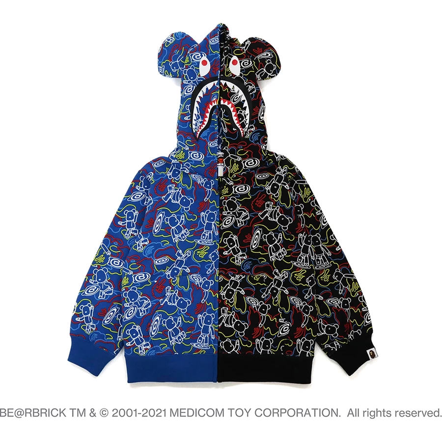 Bape Medicom Toy Camo Be@r Shark Felpa Con Cappuccio E Mezza Zip Per Bambini