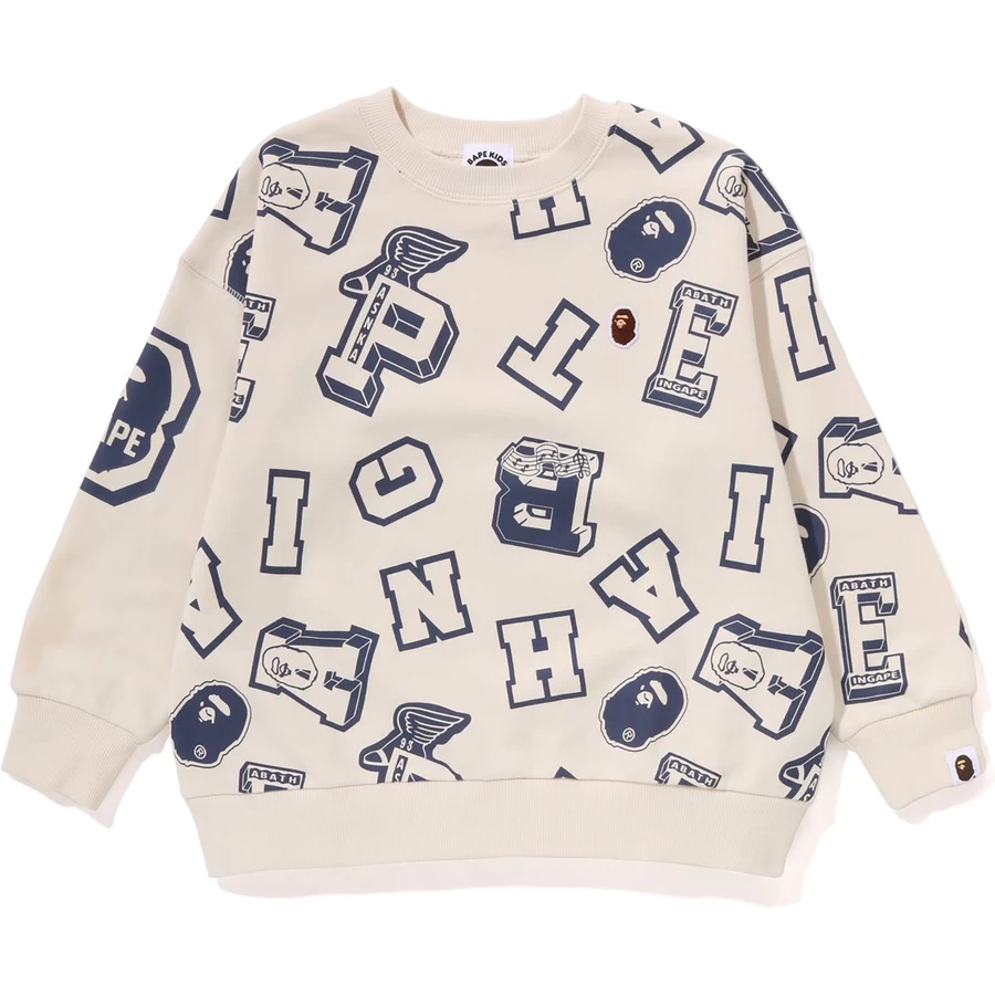 Padrão De Logotipo Da Faculdade Bape Ajuste Solto Com Gola Redonda Infantil
