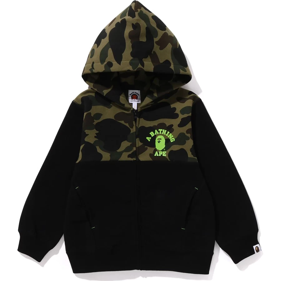 Bape 1st Kamuflaj Panelli Fermuarlı Kapüşonlu üst çocuklar