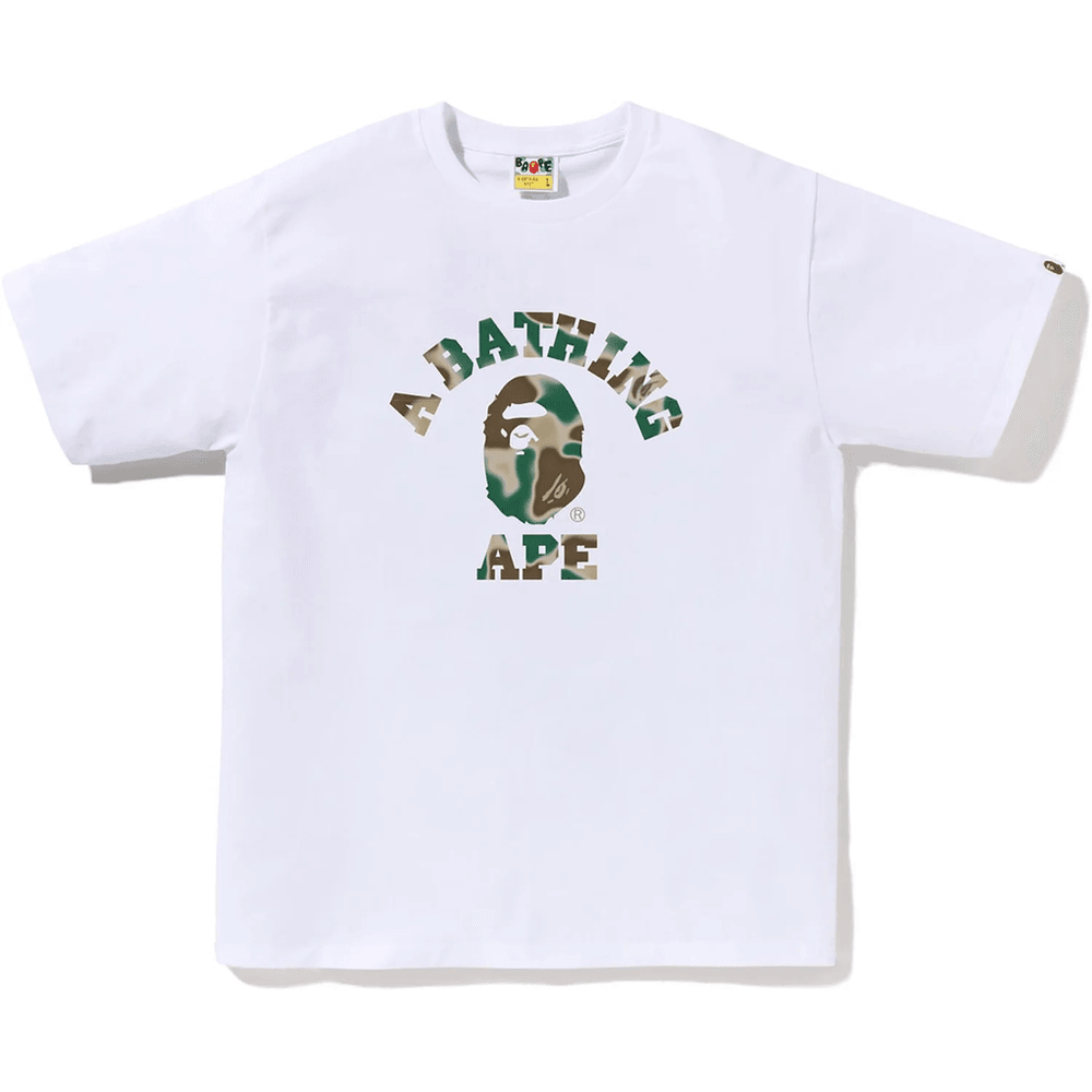 Bape LIQUID CAMO COLLEGE TEE MENS White X Olive Drab