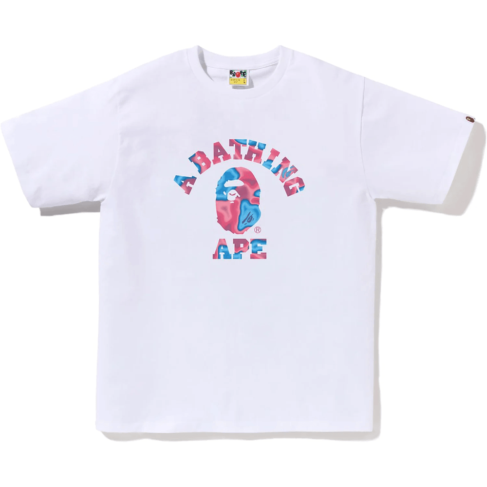 Bape LIQUID CAMO COLLEGE TEE MENS White X Pink