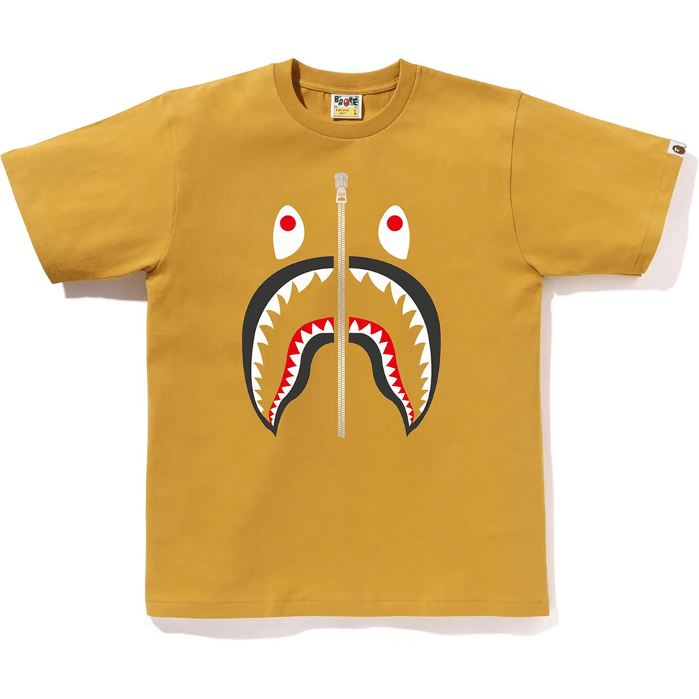 BAPE MENS COTTON SHARK HEAD T-SHIRT Yellow