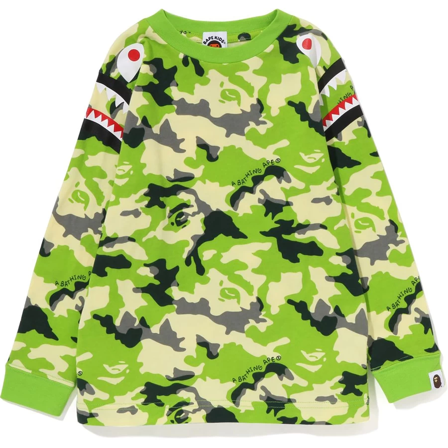 Bape WOODLAND CAMO SHARK SHOULDER L/S TEE KIDS