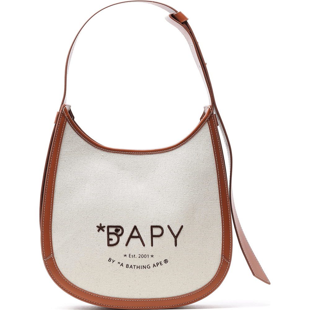 Bape BAPY LEATHER-TRIM CANVAS HOBO LADIES Ivory