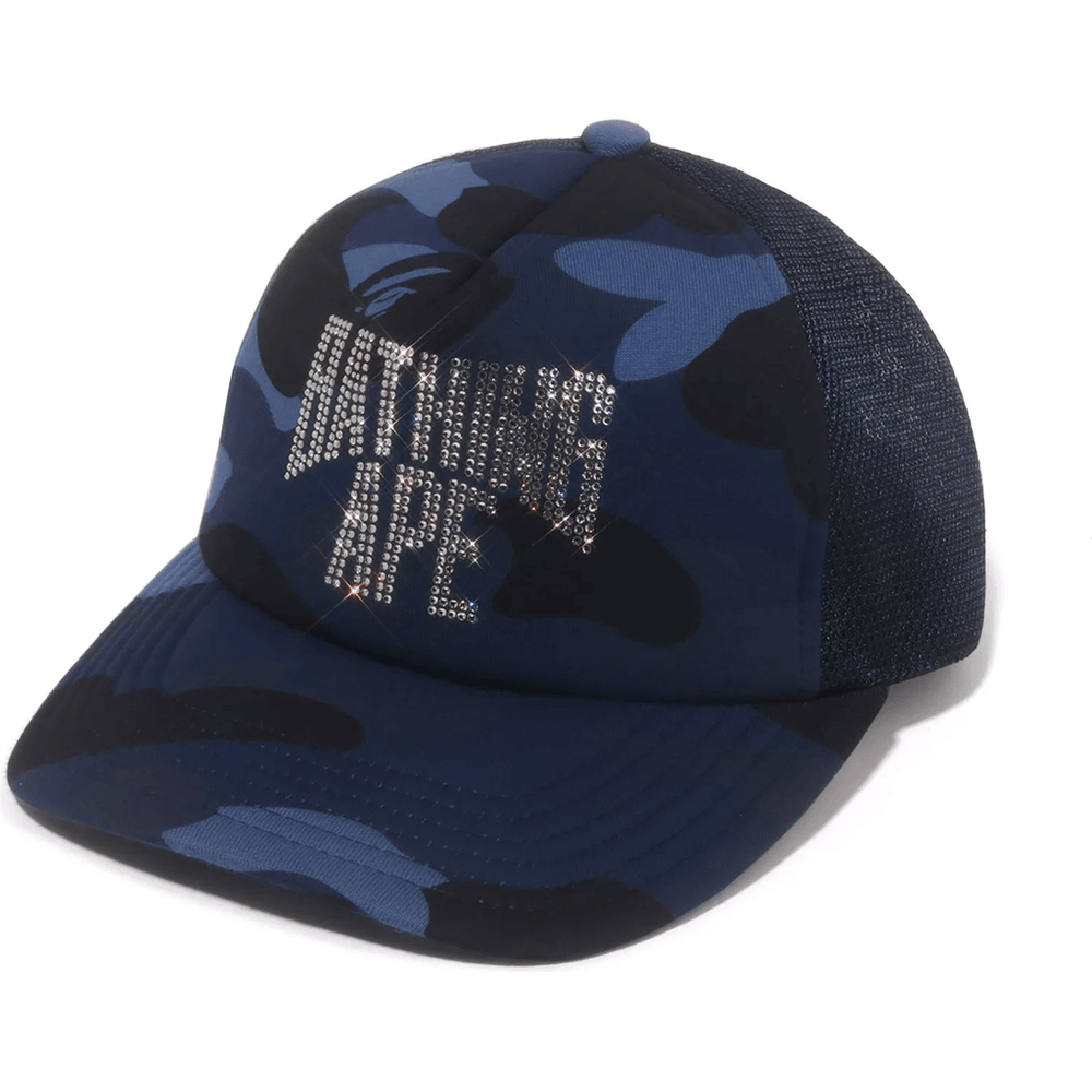 Bape COLOR CAMO CRYSTAL BATHING APE LOGO MESH CAP LADIES Navy