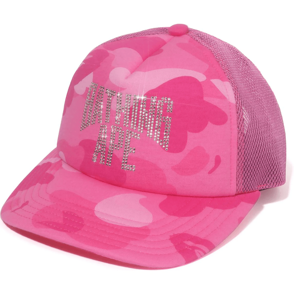 Bape COLOR CAMO CRYSTAL BATHING APE LOGO MESH CAP LADIES Pink