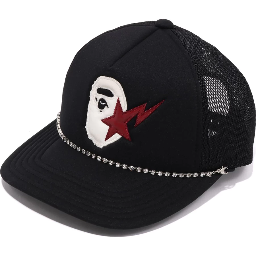Boné Bape Sta Ape Head Couro Remendado Malha Masculino