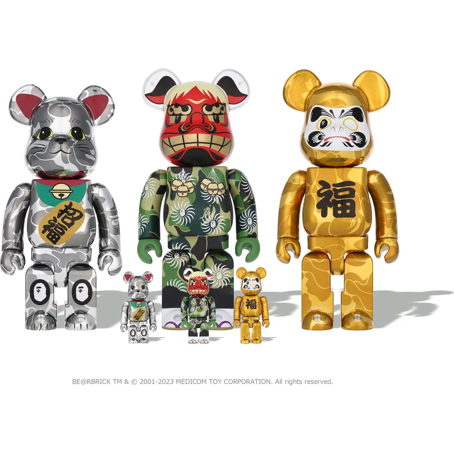 Bape NEW YEAR BE@RBRICK MANEKINEKO SHISHIMAI DARUMA 100% & 400%