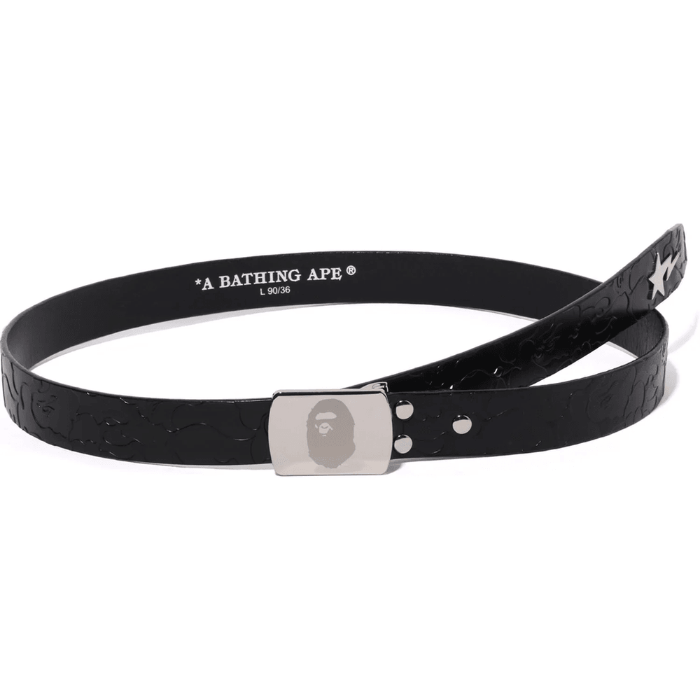 Bape NEON CAMO NARROW LEATHER BELT MENS Black