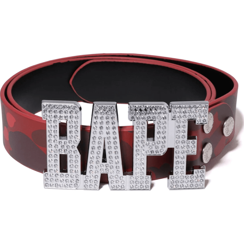 COLOR CAMO BAPE LEATHER BELT MENS Red