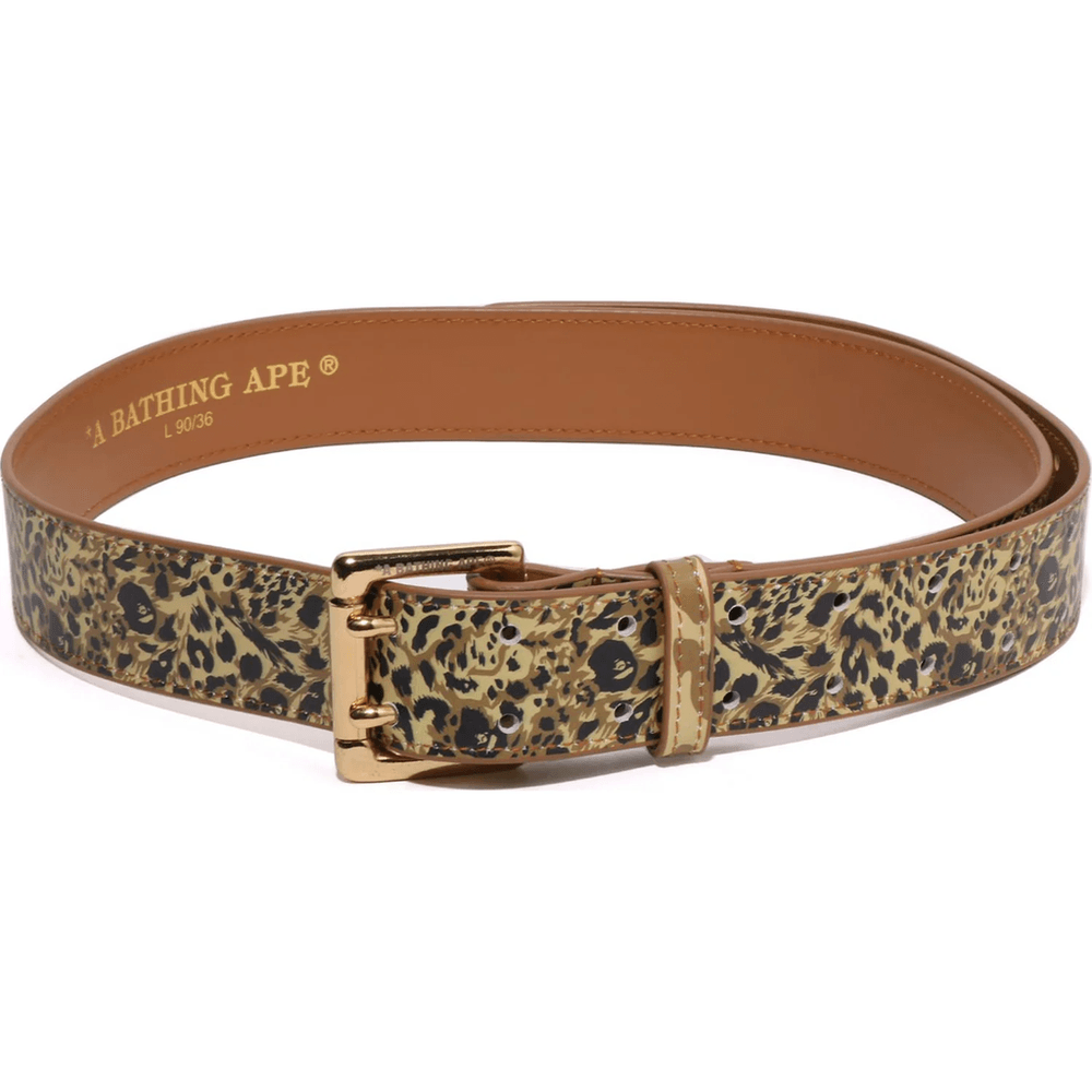 Bape WILD LEOPARD PATTERN LEATHER BELT MENS Beige