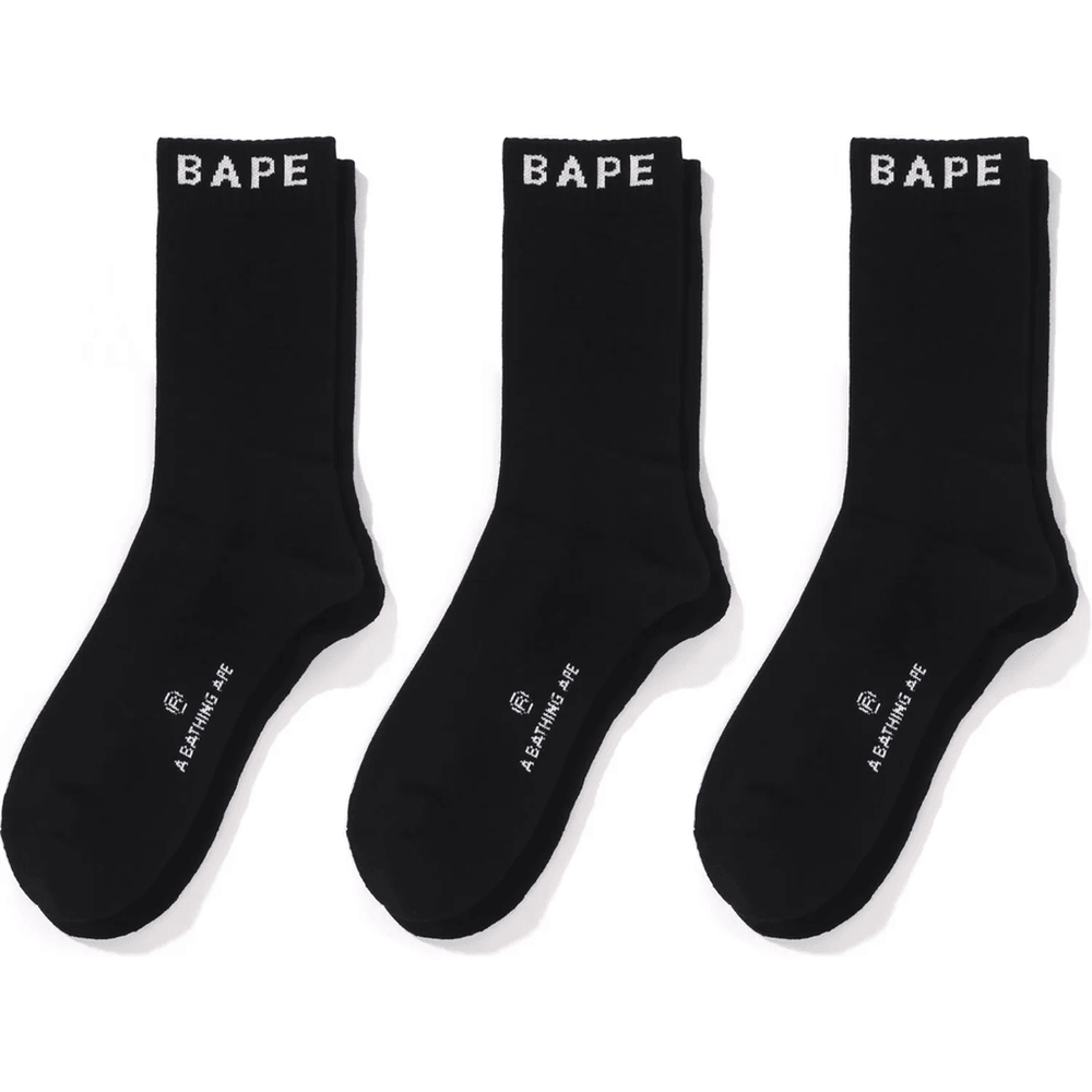 BAPE SOCKS 3 PAIRS MENS Black