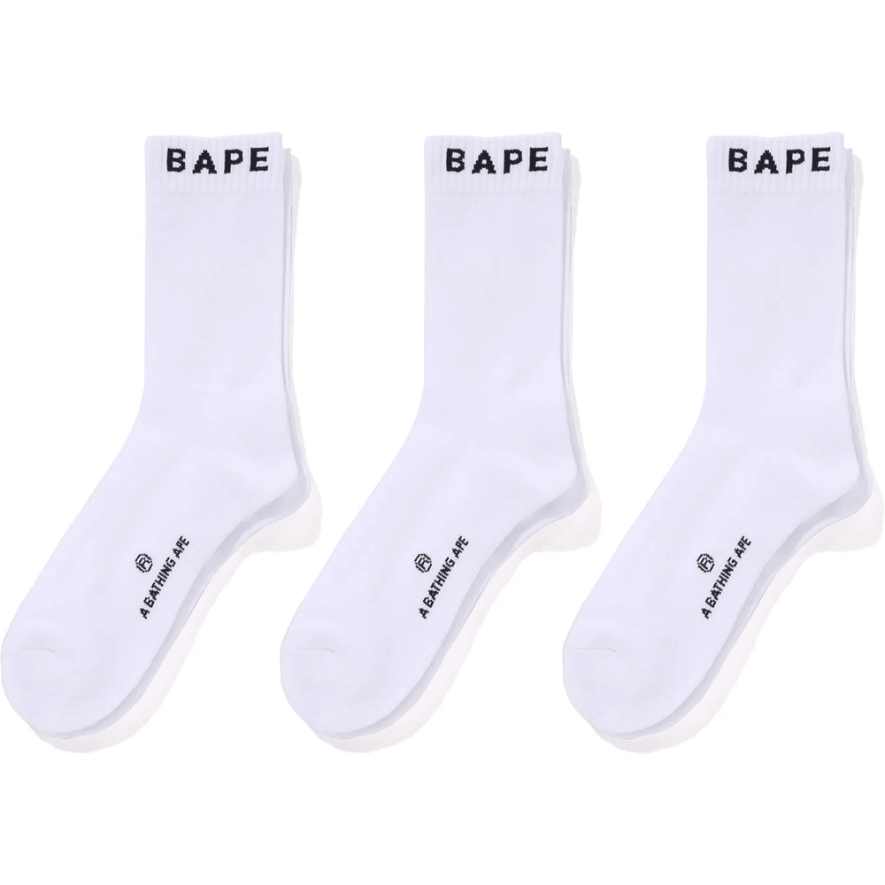 BAPE SOCKS 3 PAIRS MENS White