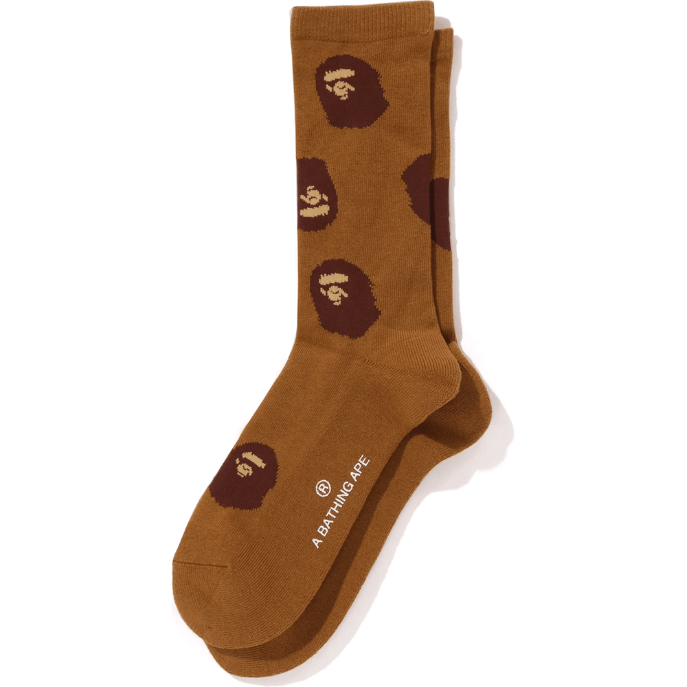 Bape APE HEAD PATTERN SOCKS MENS Brown