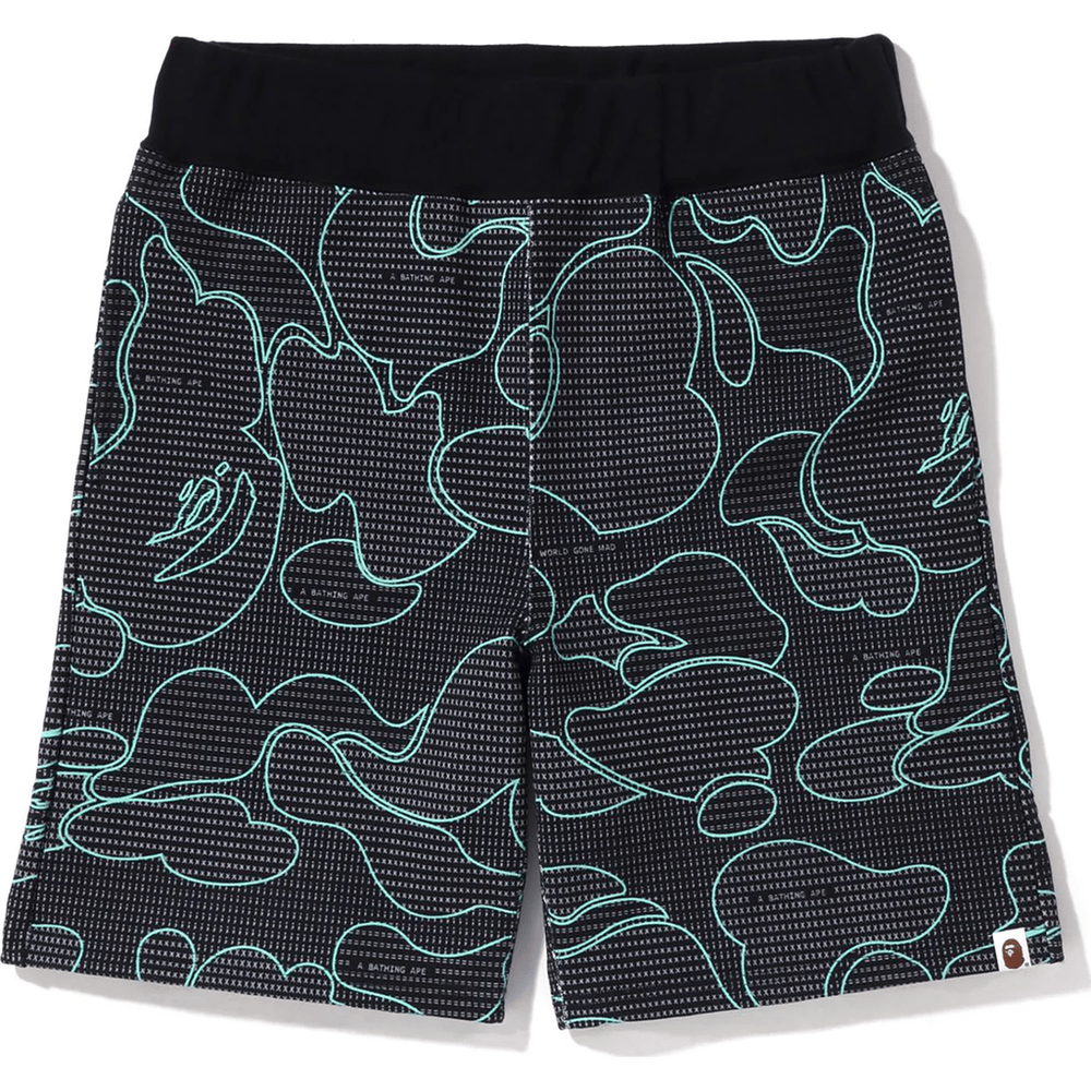 Bape TEXT CODE CAMO SWEAT SHORTS MENS Black