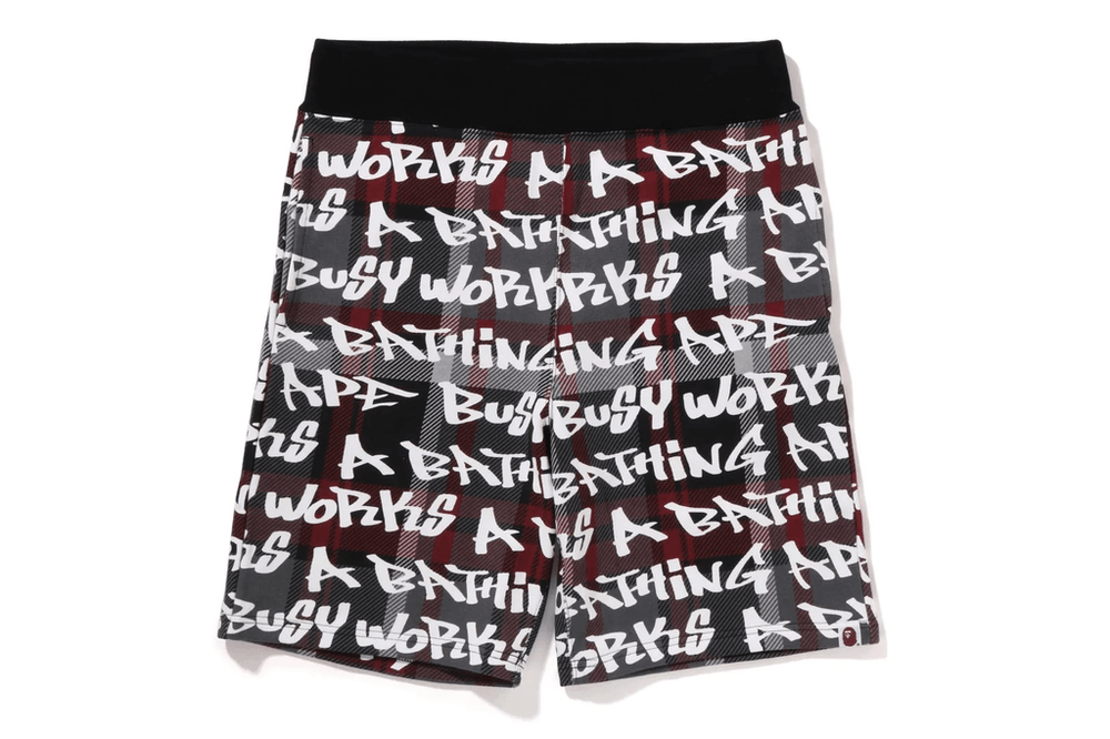 BAPE GRAFFITI CHECK SWEAT SHORTS MENS Black