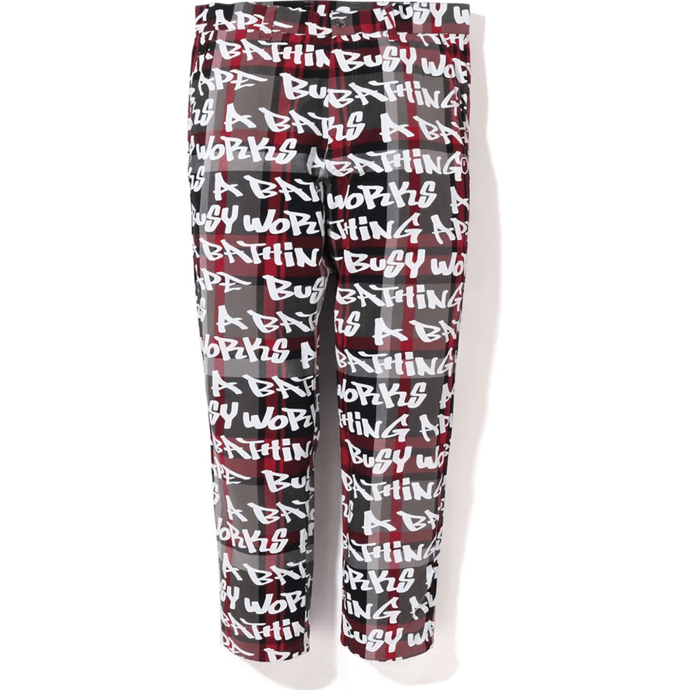 BAPE GRAFFITI CHECK ONE POINT RELAXED FIT PANTS MENS Black
