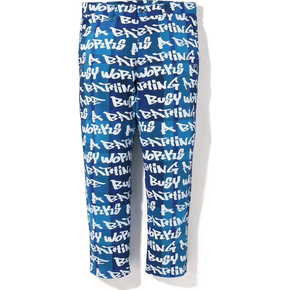 BAPE GRAFFITI CHECK ONE POINT RELAXED FIT PANTS MENS Blue
