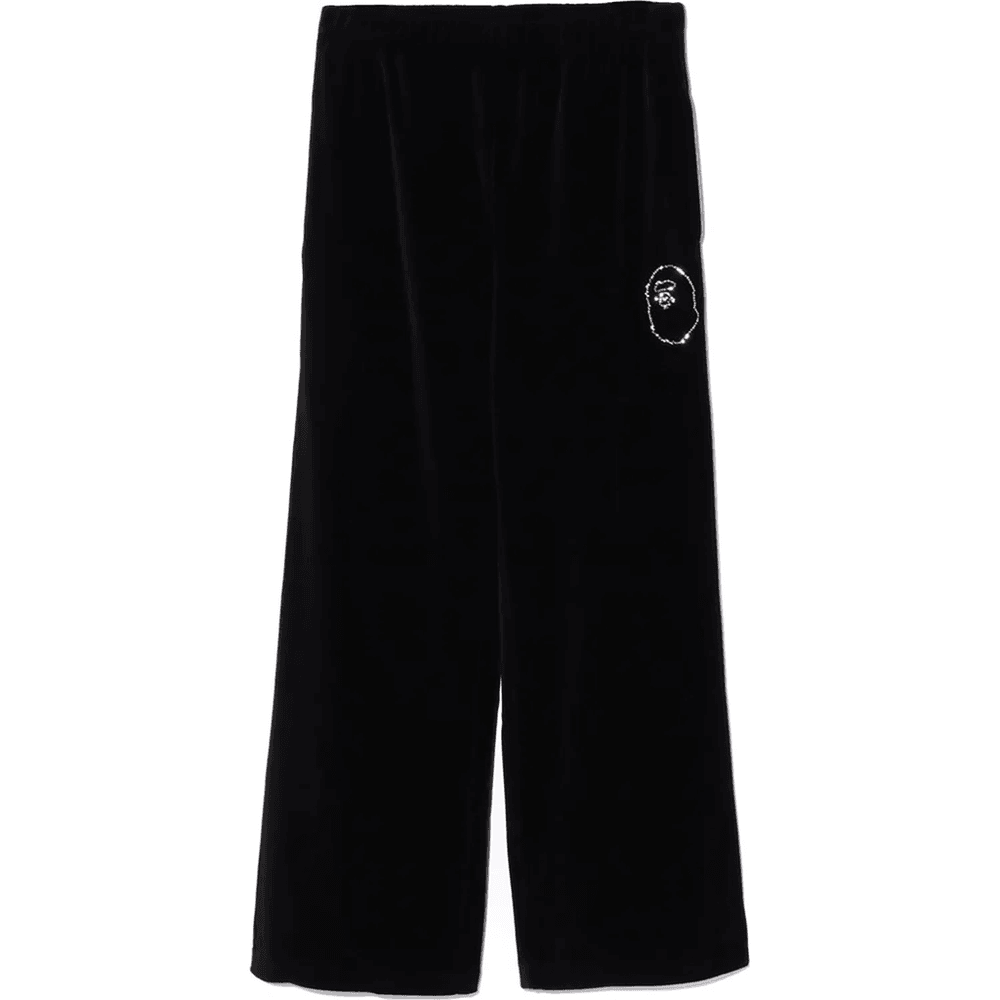 Bape CRYSTAL STONE APE HEAD VELOUR WIDE PANTS LADIES Black
