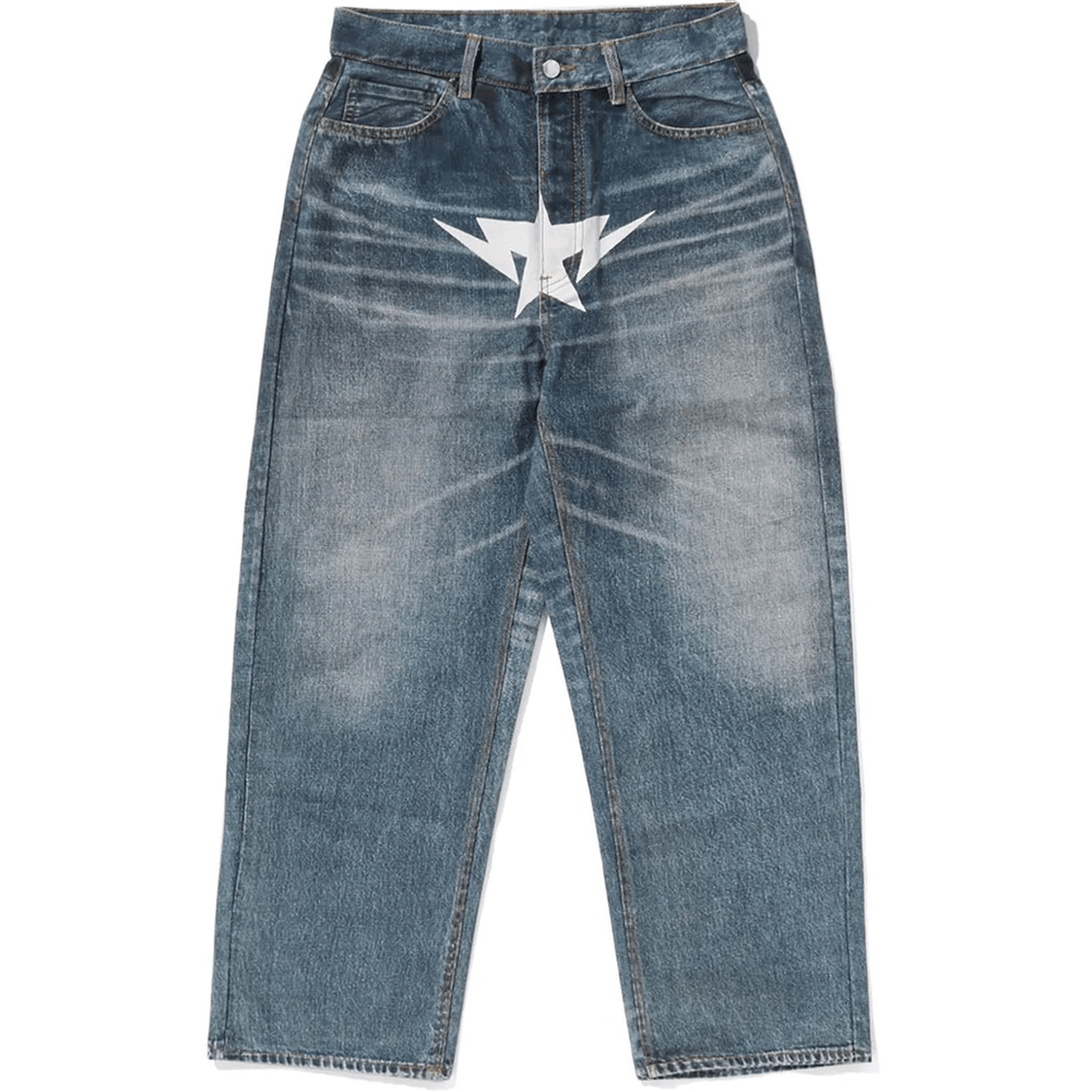 Bape FAKE PRINT STA LOOSE FIT DENIM PANTS MENS Light Indigo