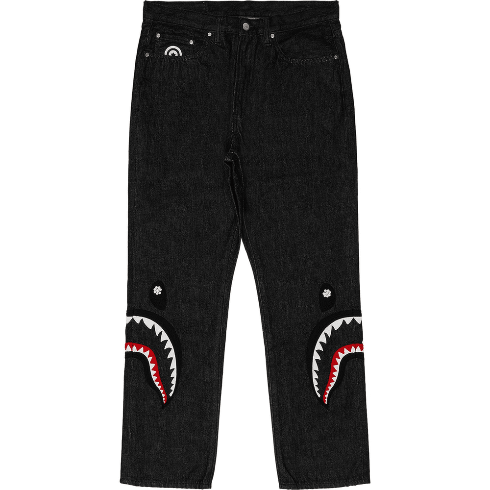 Bape PEARL SIDE SHARK RELAXED FIT DENIM PANTS MENS Black