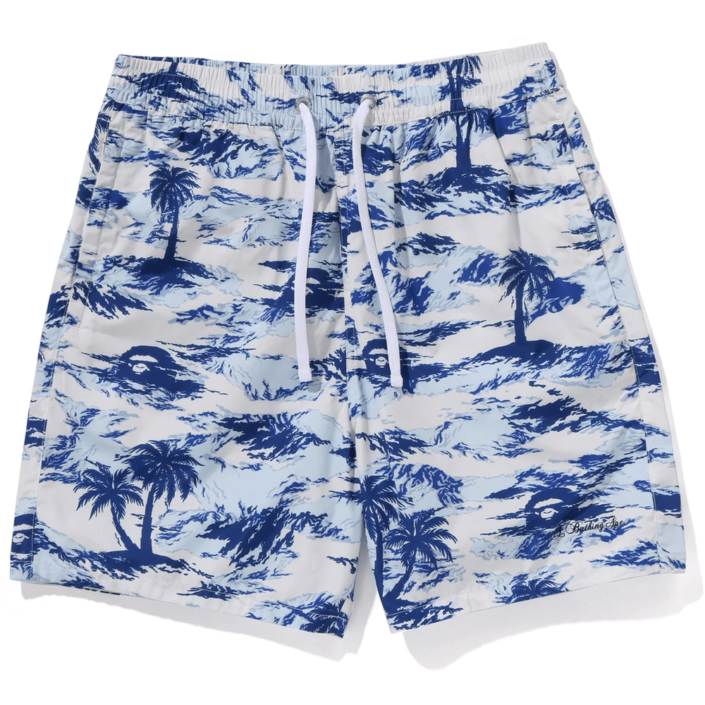 Bape PALM TREE CAMO RELAXED FIT BEACH SHORTS MENS Blue