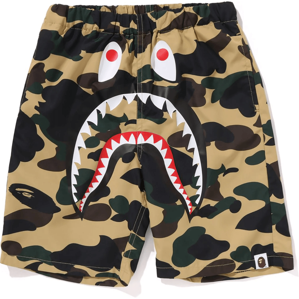 Bape 1ST CAMO SHARK BEACH SHORTS KIDS Yellow