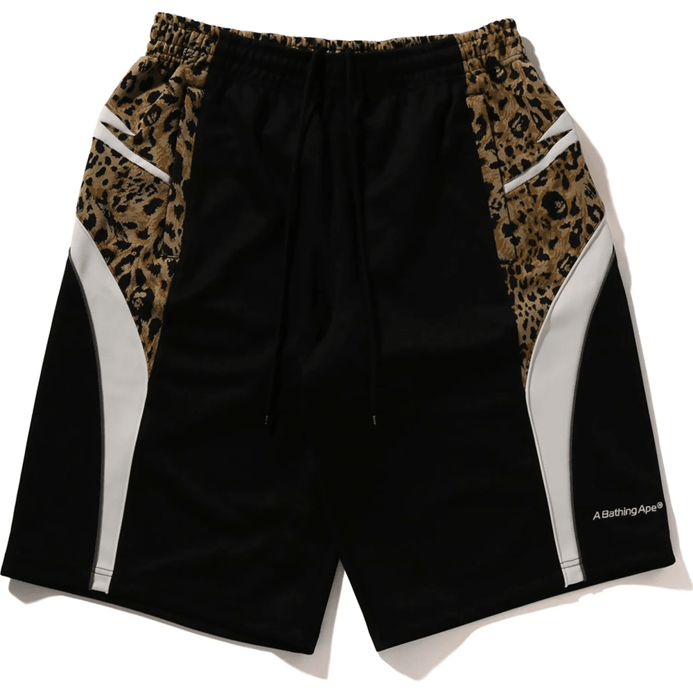 Bape WILD LEOPARD PATTERN KNEE LENGTH OVERSIZED FIT TRACK SHORTS MENS Black