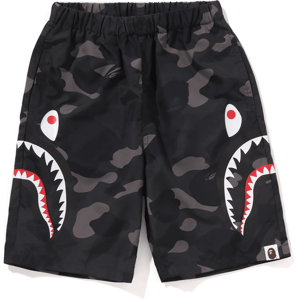Bape COLOR CAMO SIDE SHARK BEACH SHORTS KIDS Black