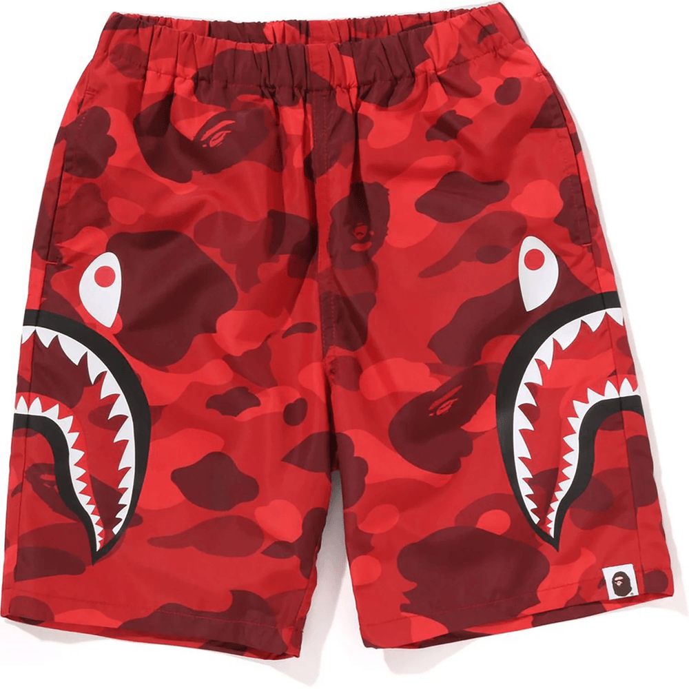 Bape COLOR CAMO SIDE SHARK BEACH SHORTS KIDS Red