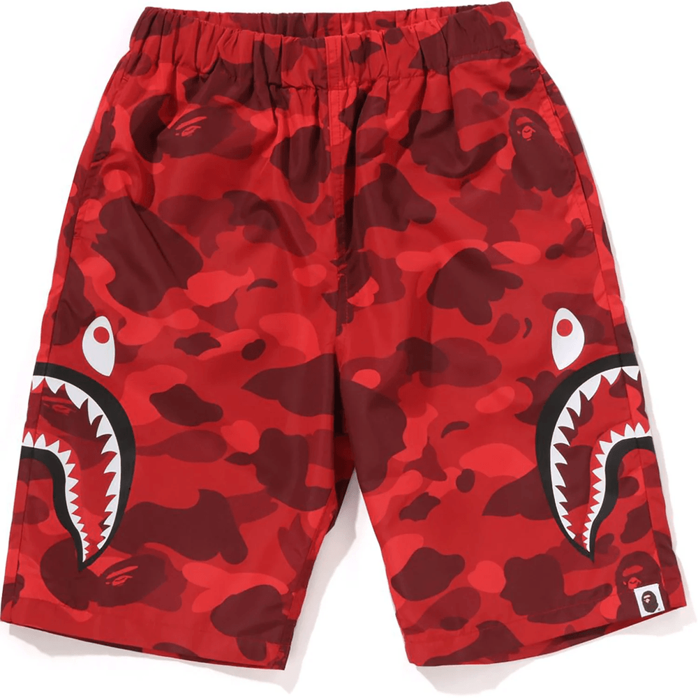 Bape COLOR CAMO SIDE SHARK BEACH SHORTS JR KIDS Red