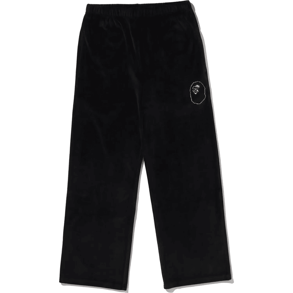 Bape CRYSTAL STONE APE HEAD VELOUR WIDE PANTS LADIES Black
