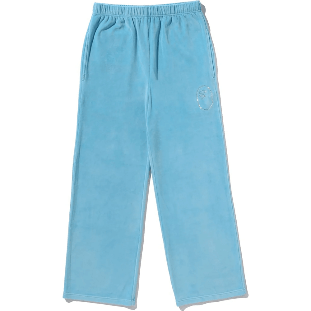 Bape CRYSTAL STONE APE HEAD VELOUR WIDE PANTS LADIES Sax