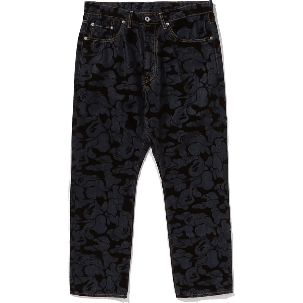 Bape CAMO FLOCKED RELAXED FIT 13 OZ DENIM PANTS MENS Indigo