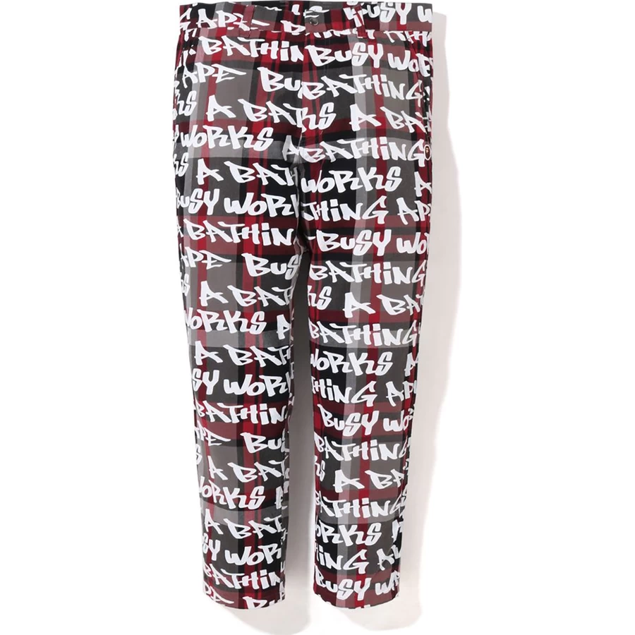 Bape BAPE GRAFFITI CHECK ONE POINT RELAXED FIT PANTS MENS