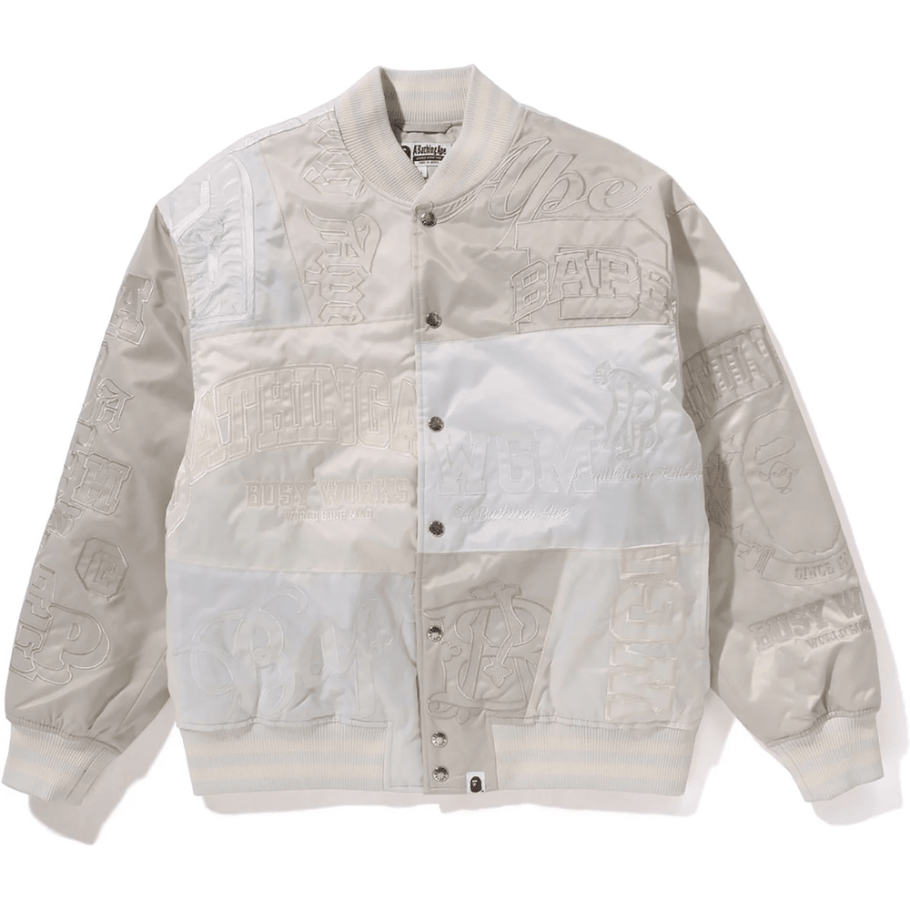 Bape PATCHWORK VARSITY JACKET MENS Ivory