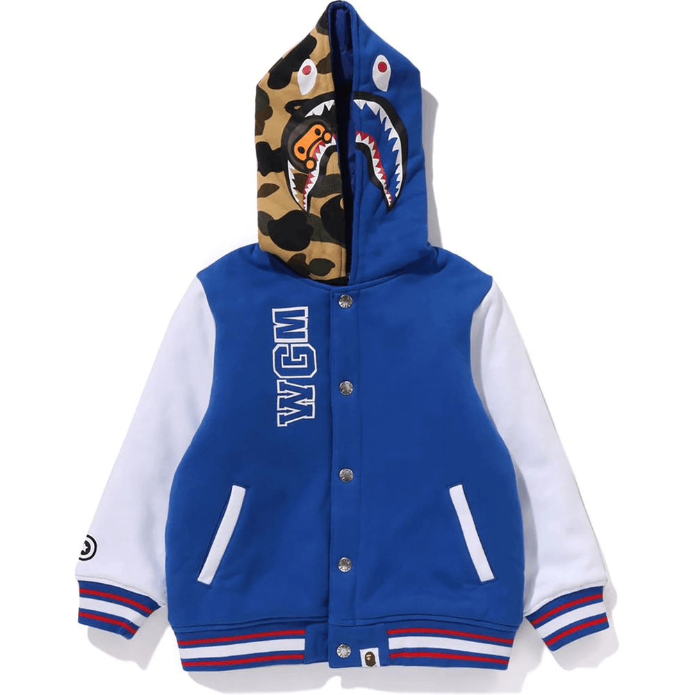 Bape MILO SHARK HOODIE SWEAT VARSITY JACKET KIDS Blue