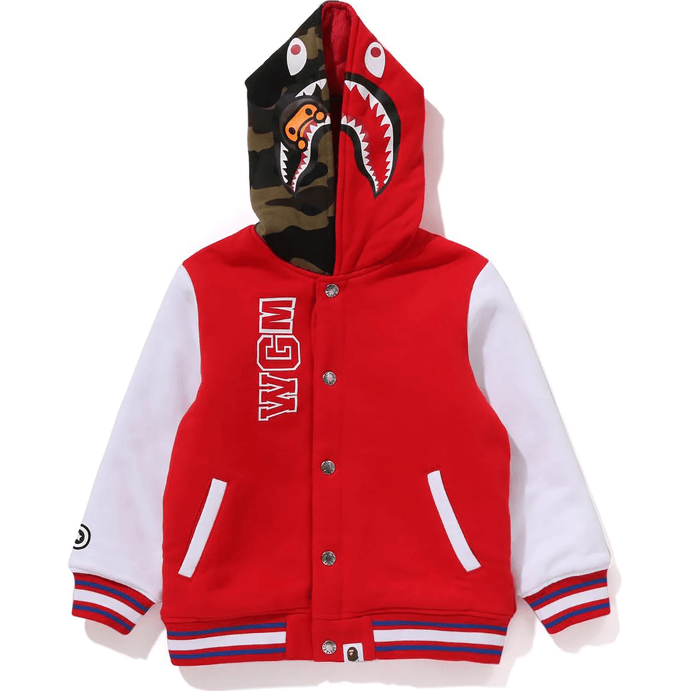 Bape MILO SHARK HOODIE SWEAT VARSITY JACKET KIDS Red