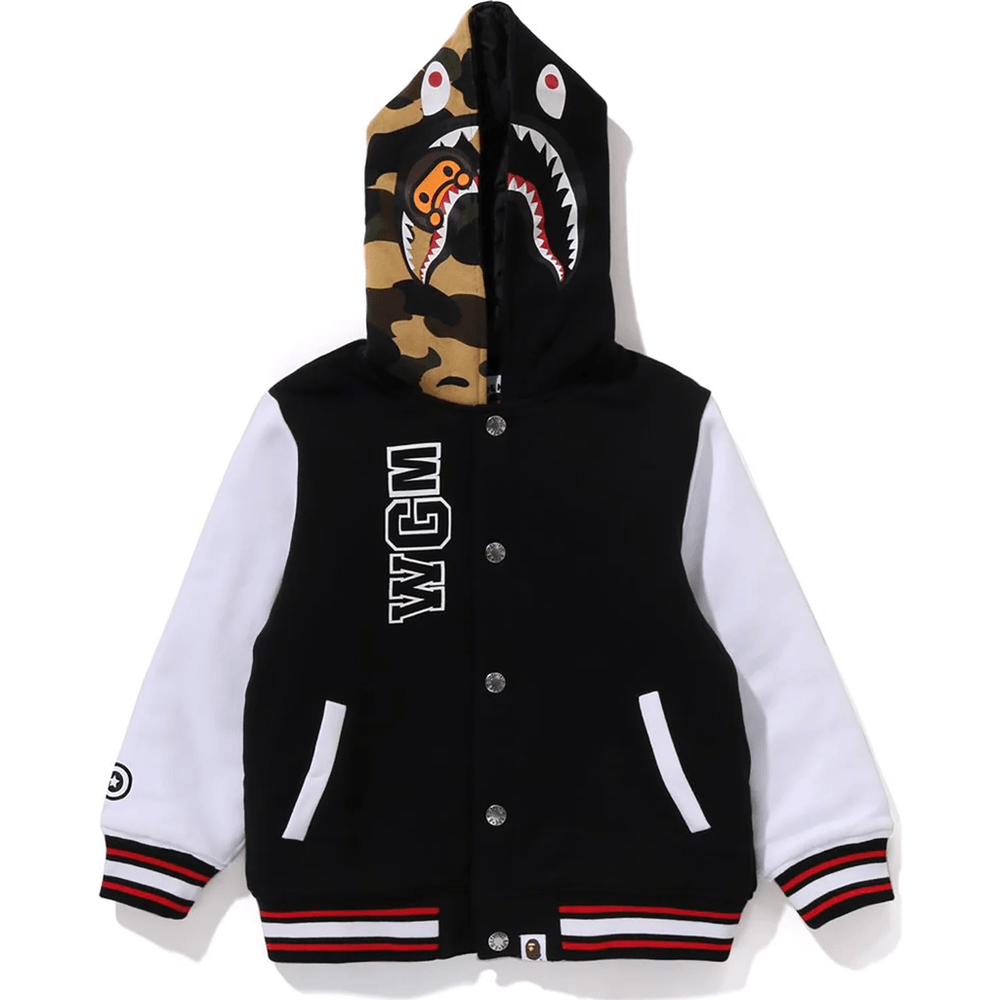 Bape MILO SHARK HOODIE SWEAT VARSITY JACKET KIDS Black