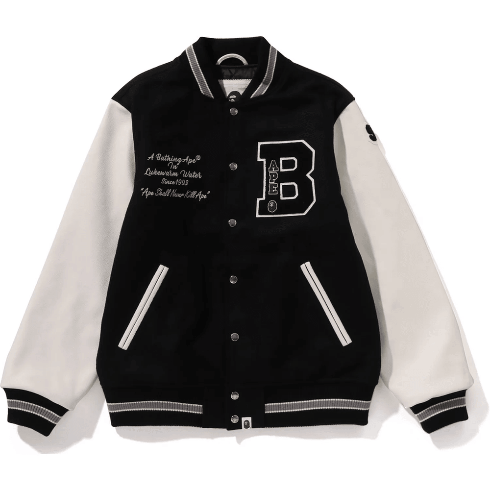 Bape EMBROIDERY VARSITY JACKET MENS Black