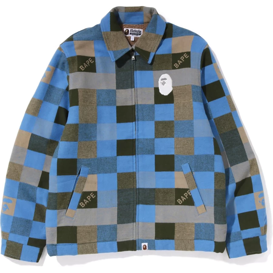 Bape BLOCK CHECK RELAXED FIT LIGHT JACKET MENS