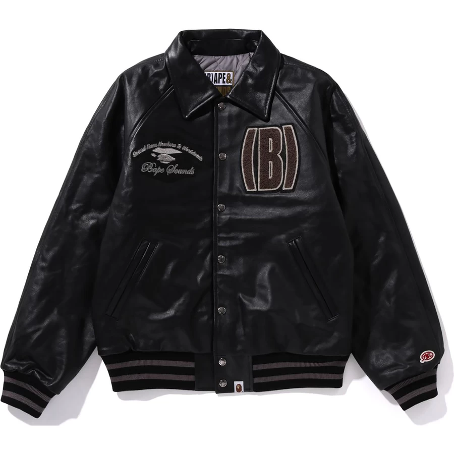 Bape (b)ape Chaqueta Universitaria De Cuero Para Hombre