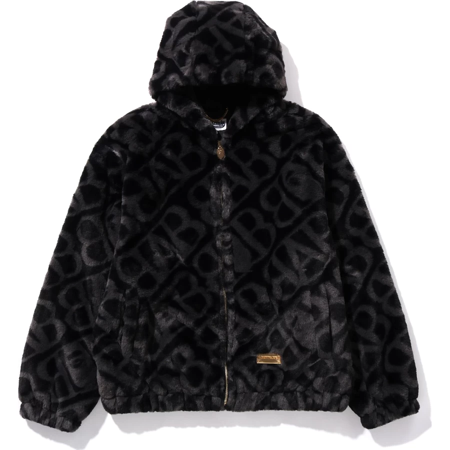 Bape SPORT MONOGRAM FAKE FUR HOODIE JACKET MENS