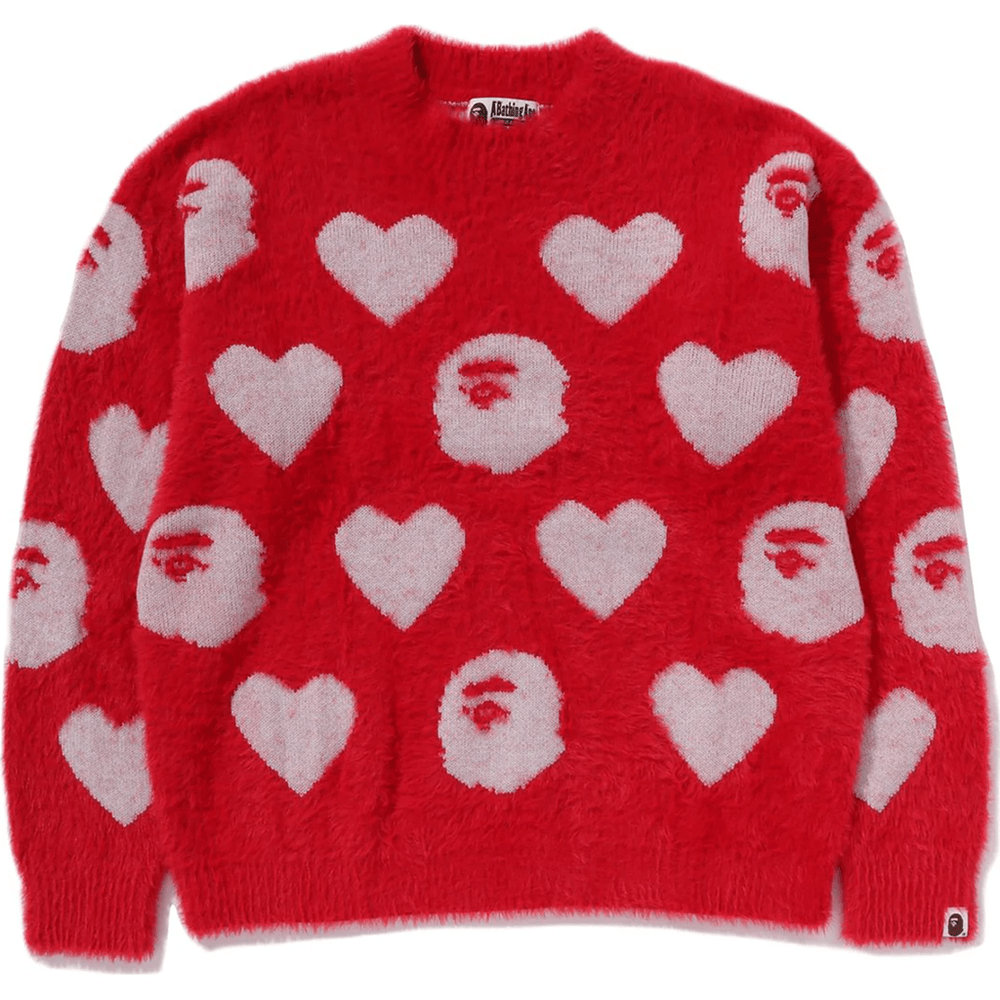 I LOVE BAPE MONOGRAM WOOL MIX SWEATER LADIES Red